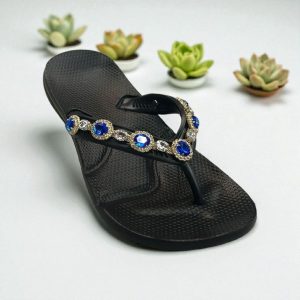 Chinelo Feminino Anatômico Com Pedraria Azul